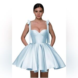 Homecoming Short Prom Dress for Teens Satin Cocktail Party Ball Gown with Pocket